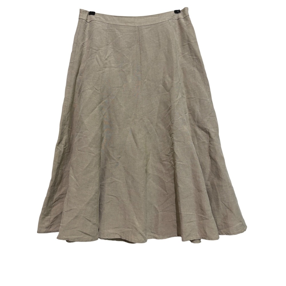 Covington Womens Beige Linen Blend A-Line Midi Skirt Sz 12 minimalist Quiet Lux